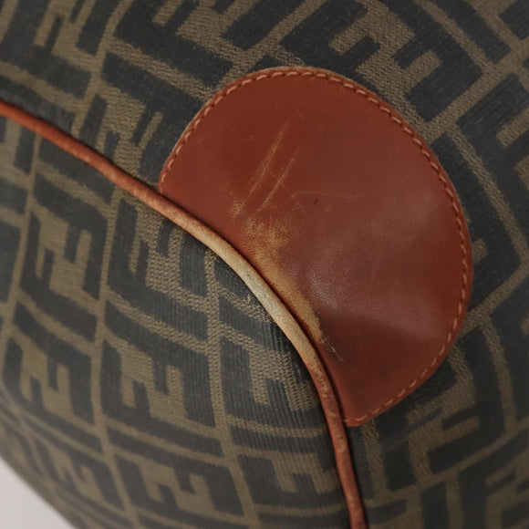 FENDI Zucca Canvas Boston Bag PVC Brown Black Auth 197724