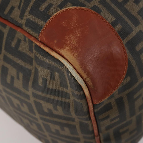 FENDI Zucca Canvas Boston Bag PVC Brown Black Auth 197724