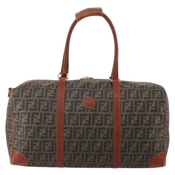 FENDI Zucca Canvas Boston Bag PVC Brown Black Auth 197724