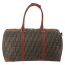 FENDI Zucca Canvas Boston Bag PVC Brown Black Auth 197724-2