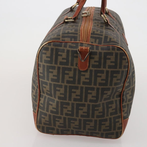 FENDI Zucca Canvas Boston Bag PVC Brown Black Auth 197724