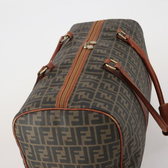FENDI Zucca Canvas Boston Bag PVC Brown Black Auth 197724