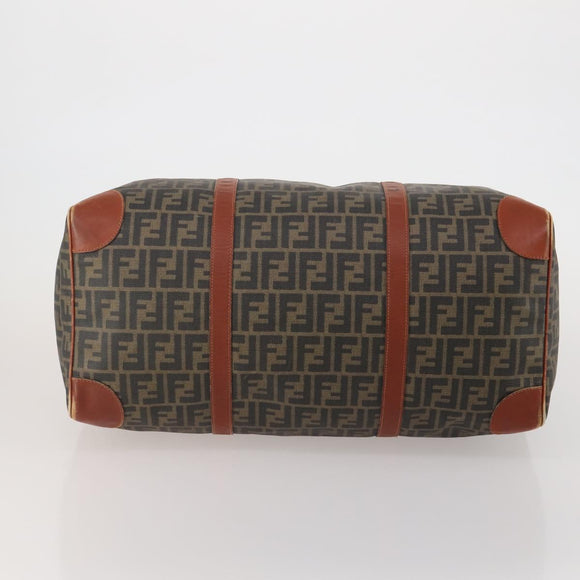 FENDI Zucca Canvas Boston Bag PVC Brown Black Auth 197724