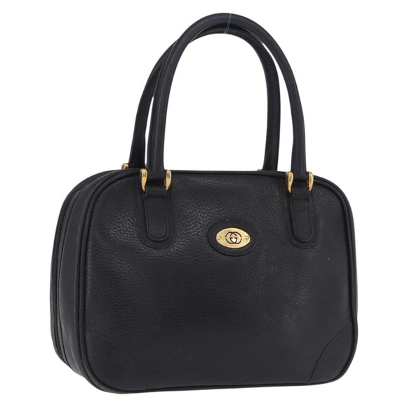 GUCCI Hand Bag Leather Black Gold 000 104 0030 Auth 197725