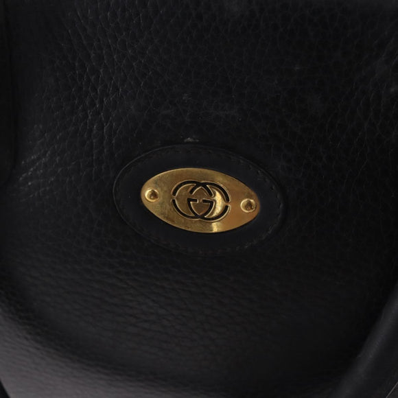 GUCCI Hand Bag Leather Black Gold 000 104 0030 Auth 197725