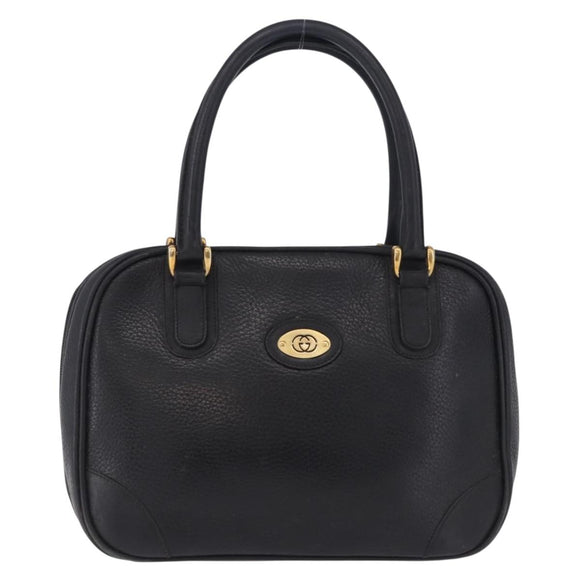 GUCCI Hand Bag Leather Black Gold 000 104 0030 Auth 197725