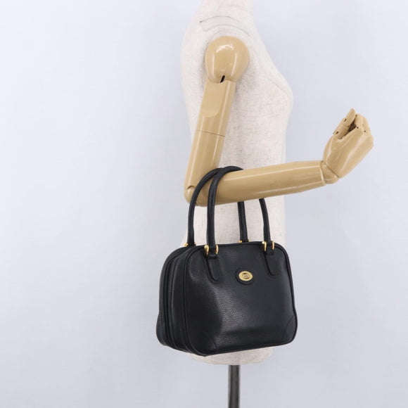 GUCCI Hand Bag Leather Black Gold 000 104 0030 Auth 197725