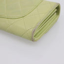 CHANEL Matelasse Long Wallet Lamb Skin Green Gold CC Auth 197728-15