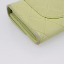CHANEL Matelasse Long Wallet Lamb Skin Green Gold CC Auth 197728-16