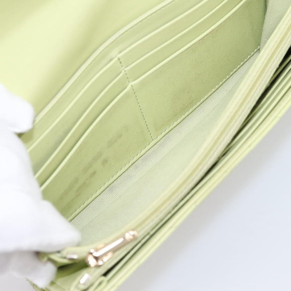 CHANEL Matelasse Long Wallet Lamb Skin Green Gold CC Auth 197728