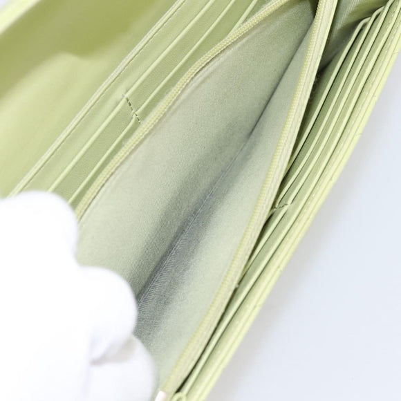CHANEL Matelasse Long Wallet Lamb Skin Green Gold CC Auth 197728