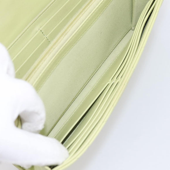 CHANEL Matelasse Long Wallet Lamb Skin Green Gold CC Auth 197728