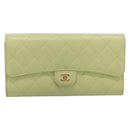 CHANEL Matelasse Long Wallet Lamb Skin Green Gold CC Auth 197728-13