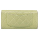 CHANEL Matelasse Long Wallet Lamb Skin Green Gold CC Auth 197728-2