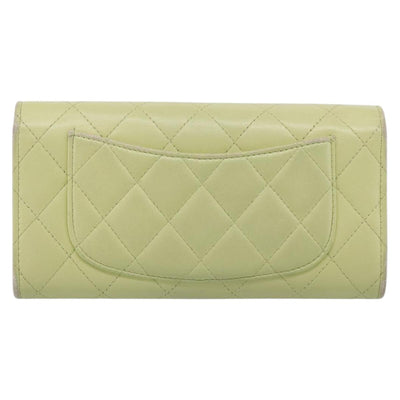 CHANEL Matelasse Long Wallet Lamb Skin Green Gold CC Auth 197728 - 0