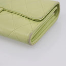 CHANEL Matelasse Long Wallet Lamb Skin Green Gold CC Auth 197728-7