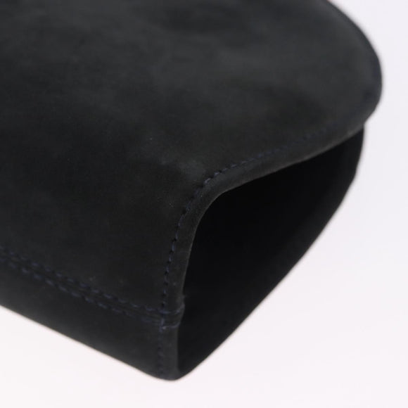 Salvatore Ferragamo Gancini Chain Shoulder Bag Suede Black Gold Auth 197729
