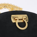 Salvatore Ferragamo Gancini Chain Shoulder Bag Suede Black Gold Auth 197729-17
