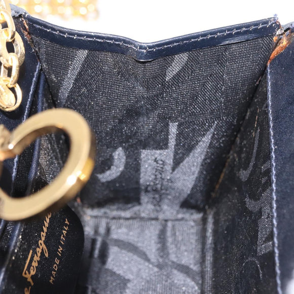 Salvatore Ferragamo Gancini Chain Shoulder Bag Suede Black Gold Auth 197729