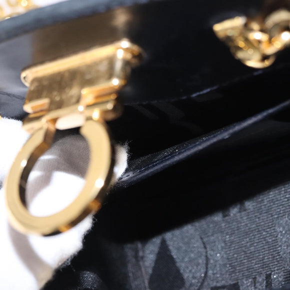 Salvatore Ferragamo Gancini Chain Shoulder Bag Suede Black Gold Auth 197729