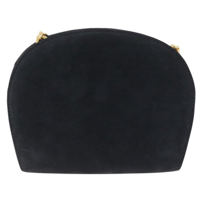 Salvatore Ferragamo Gancini Chain Shoulder Bag Suede Black Gold Auth 197729 - 0