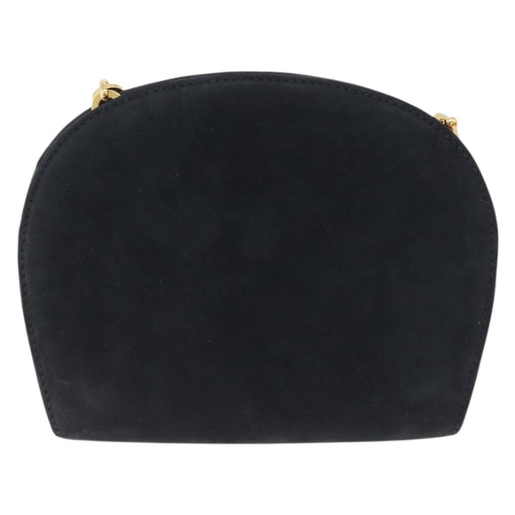 Salvatore Ferragamo Gancini Chain Shoulder Bag Suede Black Gold Auth 197729