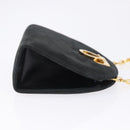 Salvatore Ferragamo Gancini Chain Shoulder Bag Suede Black Gold Auth 197729-3