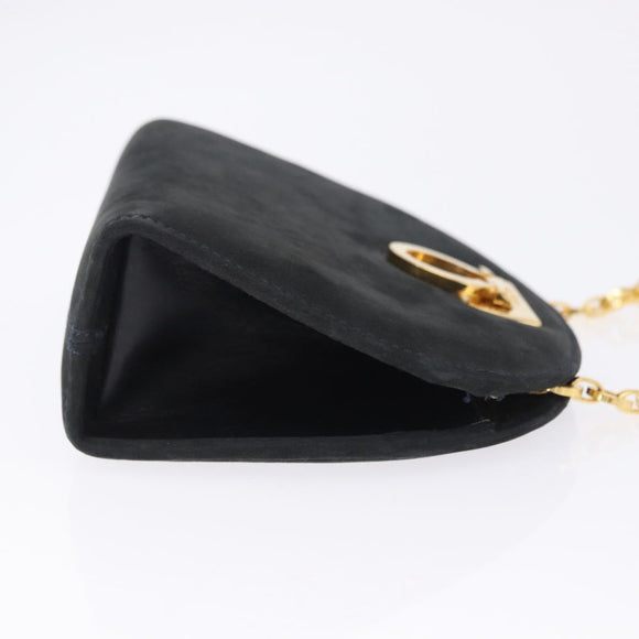 Salvatore Ferragamo Gancini Chain Shoulder Bag Suede Black Gold Auth 197729