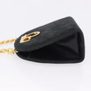 Salvatore Ferragamo Gancini Chain Shoulder Bag Suede Black Gold Auth 197729-4
