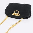 Salvatore Ferragamo Gancini Chain Shoulder Bag Suede Black Gold Auth 197729-6
