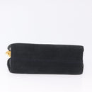 Salvatore Ferragamo Gancini Chain Shoulder Bag Suede Black Gold Auth 197729-5