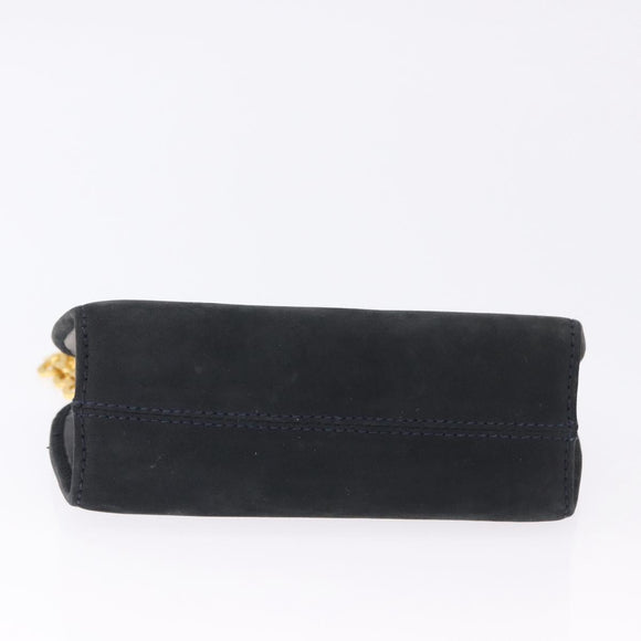 Salvatore Ferragamo Gancini Chain Shoulder Bag Suede Black Gold Auth 197729