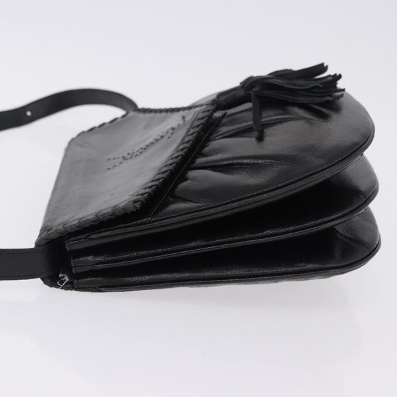 SAINT LAURENT Shoulder Bag Leather Black Auth 197730