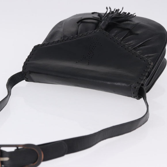 SAINT LAURENT Shoulder Bag Leather Black Auth 197730