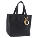 Christian Dior Hand Bag Leather Black Gold Auth 197734-1