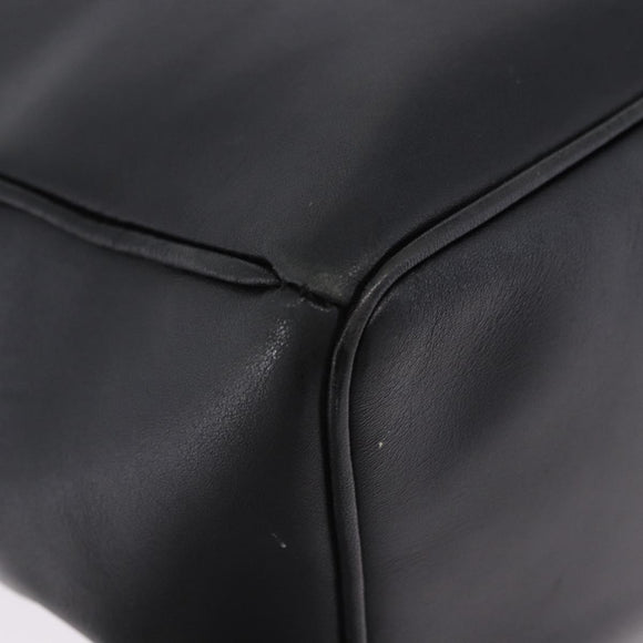 Christian Dior Hand Bag Leather Black Gold Auth 197734