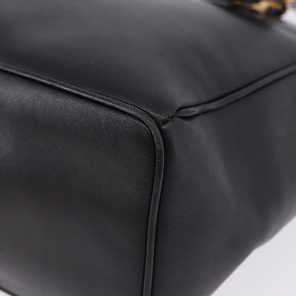 Christian Dior Hand Bag Leather Black Gold Auth 197734