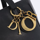 Christian Dior Hand Bag Leather Black Gold Auth 197734-14