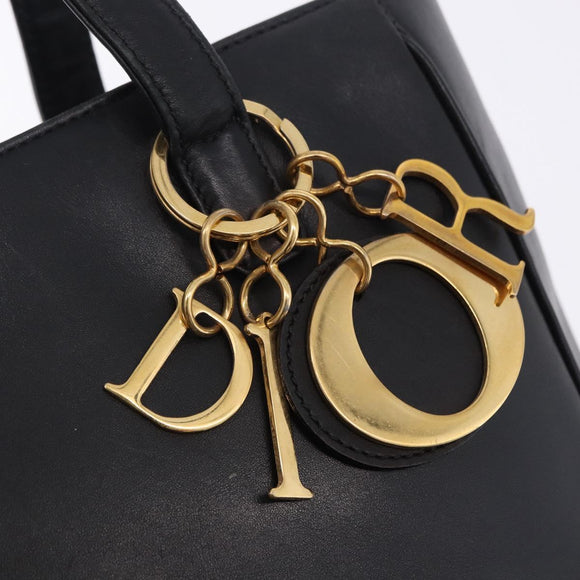 Christian Dior Hand Bag Leather Black Gold Auth 197734