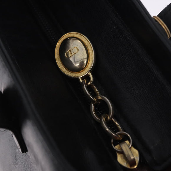 Christian Dior Hand Bag Leather Black Gold Auth 197734