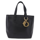 Christian Dior Hand Bag Leather Black Gold Auth 197734-2