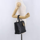 Christian Dior Hand Bag Leather Black Gold Auth 197734-23
