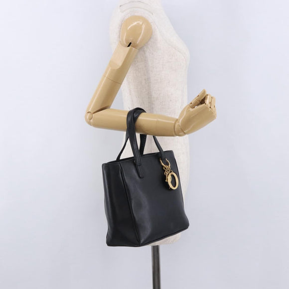 Christian Dior Hand Bag Leather Black Gold Auth 197734