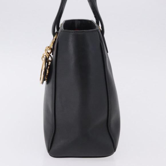 Christian Dior Hand Bag Leather Black Gold Auth 197734