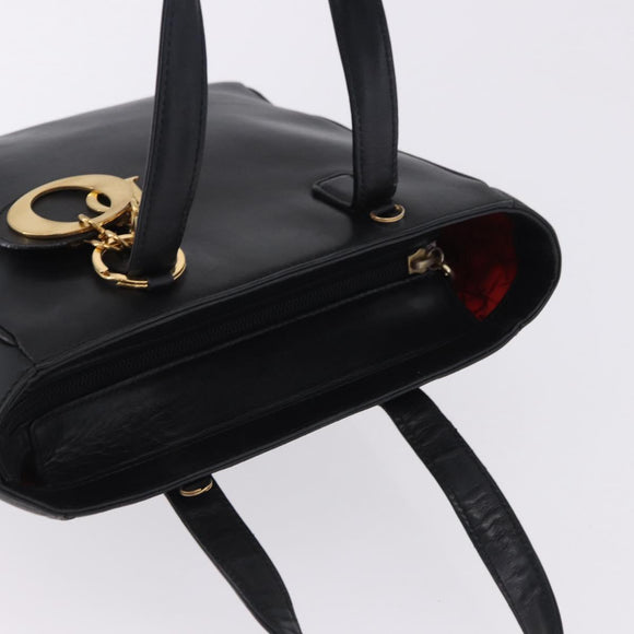 Christian Dior Hand Bag Leather Black Gold Auth 197734