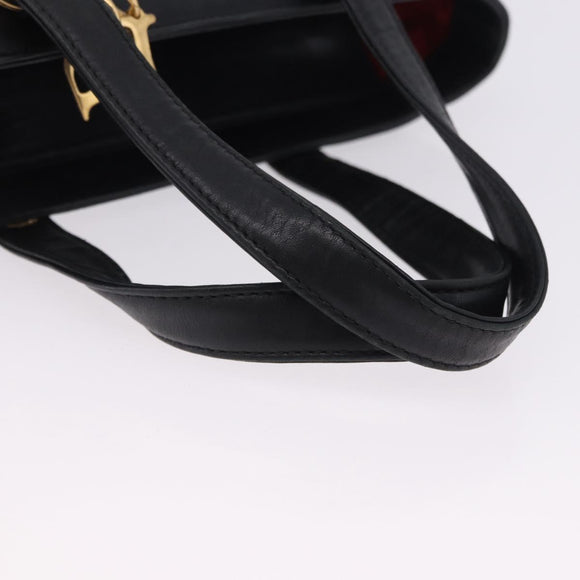 Christian Dior Hand Bag Leather Black Gold Auth 197734