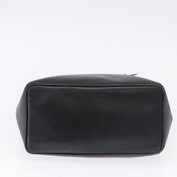 Christian Dior Hand Bag Leather Black Gold Auth 197734