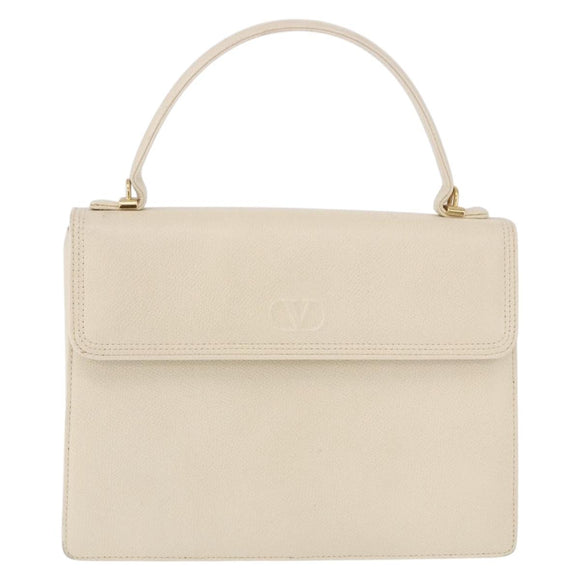 VALENTINO Hand Bag Leather Ivory Gold Auth 197735