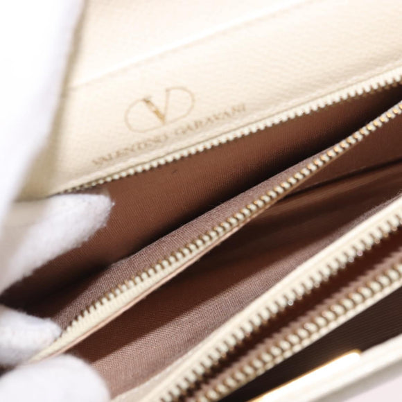 VALENTINO Hand Bag Leather Ivory Gold Auth 197735