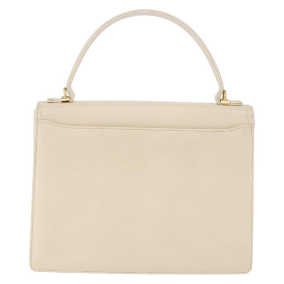 VALENTINO Hand Bag Leather Ivory Gold Auth 197735